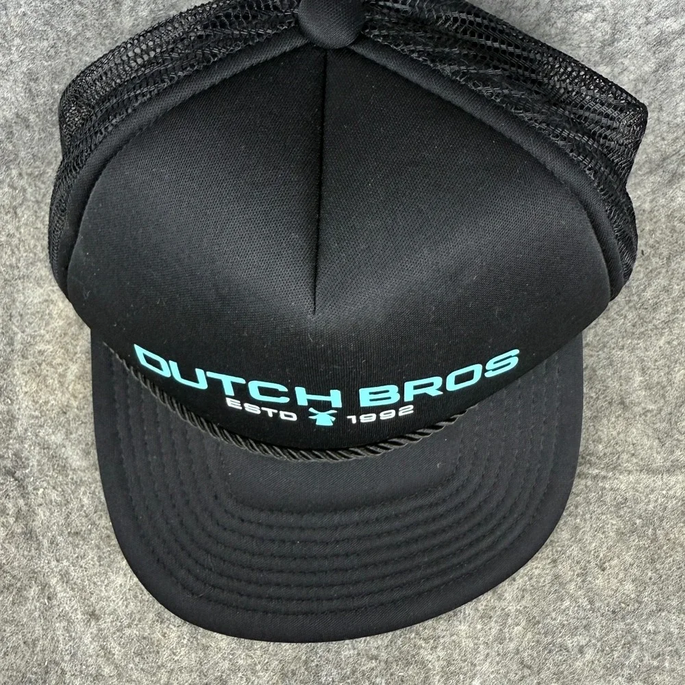 Dutch Bros Windmill Logo Black Rope Truckers Hat Baseball‎ Cap Adjustable Buckle